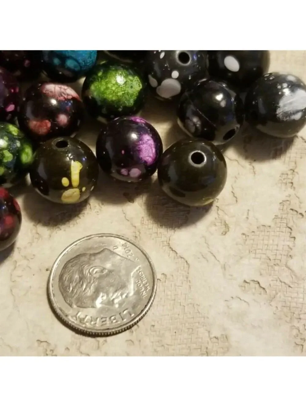 Vintage Black Mixed Bright Color Splash 12mm Round Beads 10 pcs